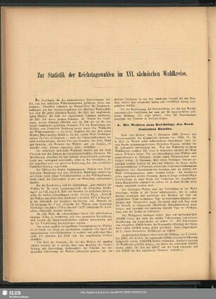 Zur Statistik der Reichstagswahlen im XVI. sächsischen Wahlkreise