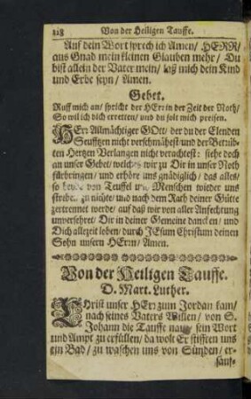 Von der Heiligen Tauffe.