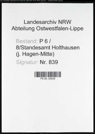 Sterberegister Standesamt Hagen-Holthausen
