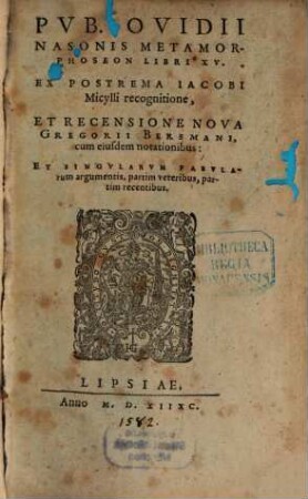 Pvb. Ovidii Nasonis Metamorphoseon Libri XV.