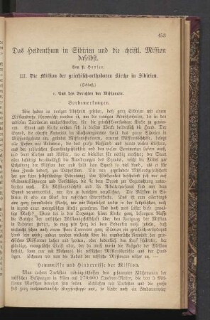 Das Heidenthum in Sibirien und die christl. Mission daselbst