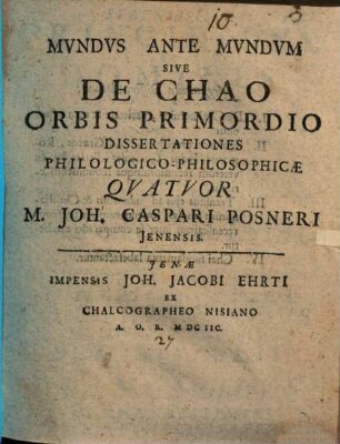 Mundus Ante Mundum Sive De Chao Orbis Primordio