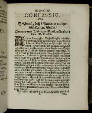 Confessio, Oder Bekäntniß des Glaubens etlicher Fürsten und Städte [...]