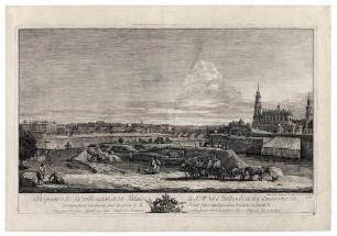 Dresden vom linken Elbufer unterhalb der Festungswerke (Dresden-Neustadt mit Japanischem Palais)