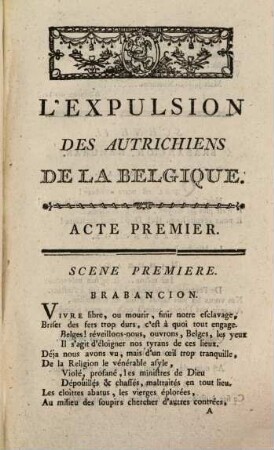 L' Expulsion des Autrichiens des Provinces Belgiques : Pièce en 5 actes et en vers