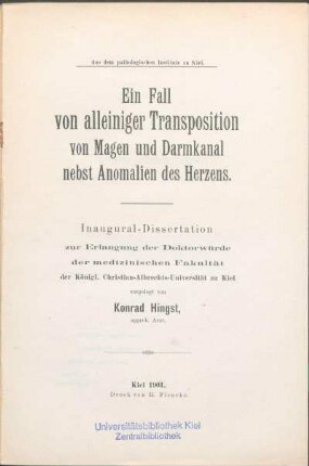 Ein Fall von alleiniger Transposition von Magen und Darmkanal nebst Anomalien des Herzens
