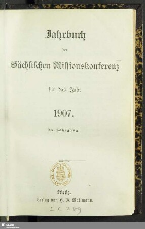 20.1907: Jahrbuch der Sächsischen Missionskonferenz : für d. Jahr ...