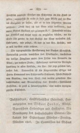 689-698 [Rezension] Hauber, Johann Michael, Vollständiges christkatholisches Gebethbuch