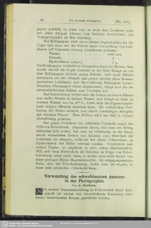 Verwendung des schwefelsauren Ammons in der Photographie