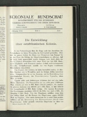Die Entwicklung einer ostafrikanischen Kolonie.