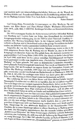 Heise, Carl Georg :: Persönliche Erinnerungen an Aby Warburg, hrsg. von Björn Biester, Hans-Michael Schäfer, (Gratia, 43) : Wiesbaden, Harrassowitz, 2005
