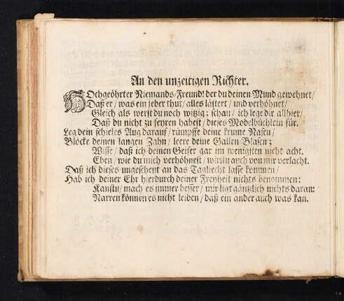An den unzeitigen Richter.