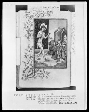 Deutsches Gebetbuch (Waldburg-Gebetbuch) — Anbetende Gläubige vor dem Schmerzensmann, Folio 26verso