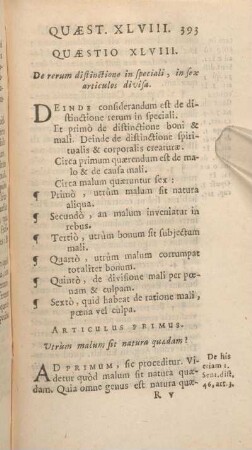 Quaestio XLVIII. De rerum distinctione in speciali, in sex articulos divisa.