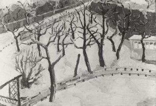 Schneelandschaft mit Atelier (Dresden, Am Hohen Stein)