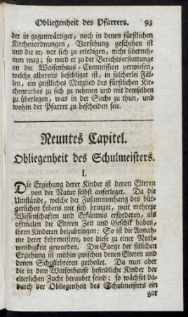 Neuntes Capitel. Obliegenheit des Schulmeisters