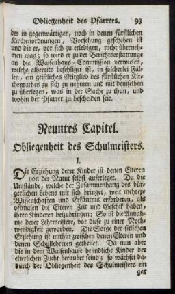 Neuntes Capitel. Obliegenheit des Schulmeisters