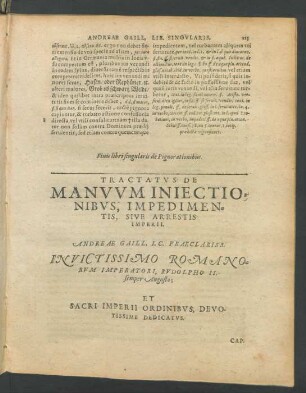 Tractatus De Manuum Iniectionibus, Impedimentis, Sive Arrestis Imperii.
