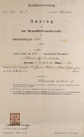 Auszug aus dem Grundverzeichnis des Katasteramtes Schweich (18. März 1912)