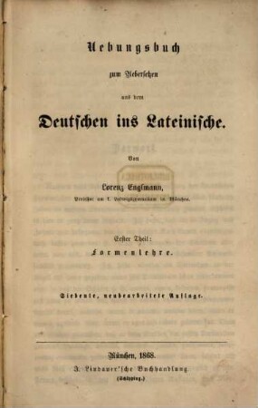 Übungsbuch zum Übersetzen aus dem Deutschen ins Lateinische. 1