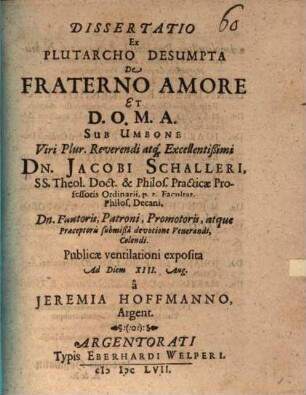 Dissertatio ex Plutarcho desumpta, de fraterno amore