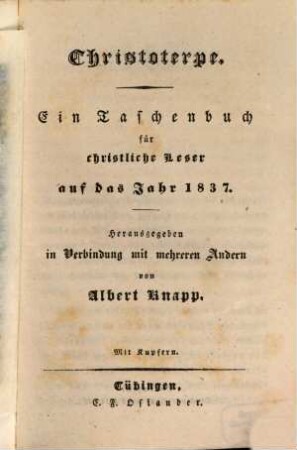 Christoterpe : ein Jahrbuch für d. dt. Haus. 1837, 1837