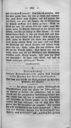 7. Beleuchtung einiger Bedenklichkeiten gegen das segensvolle Wirken der Bibelgesellschaften.