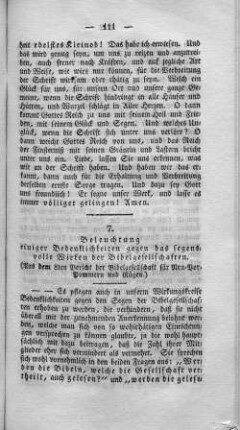 7. Beleuchtung einiger Bedenklichkeiten gegen das segensvolle Wirken der Bibelgesellschaften.