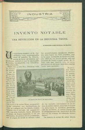 Industría : Invento notable. Una Revolución en la Industría textil
