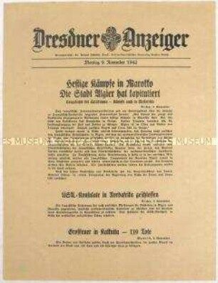 Nachrichtenblatt "Dresdner Anzeiger" u.a. zum Kriegsgeschehen in Nordafrika