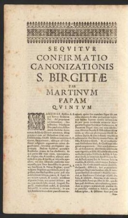 Sequitur Confirmatio Canonizationis S. Birgittae Per Martinum Papam Quintum
