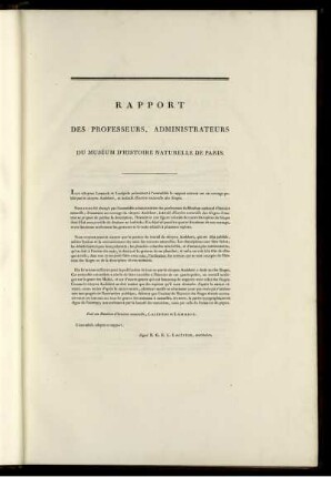 Rapport Des Professeurs, Administrateurs Du Muséum D'Histoire Naturelle De Paris.