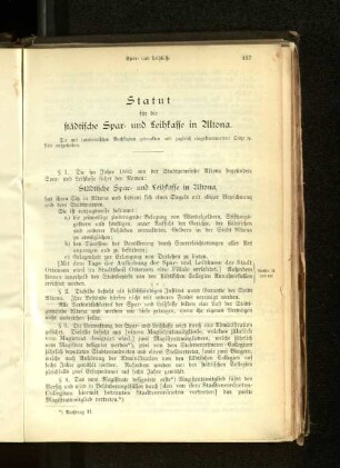 Statut für die städtische Spar- und Leihkasse in Altona.