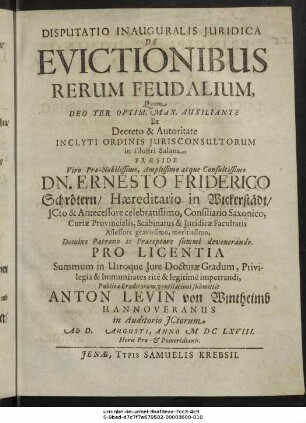 Disputatio Inauguralis Iuridica De Evictionibus Rerum Feudalium