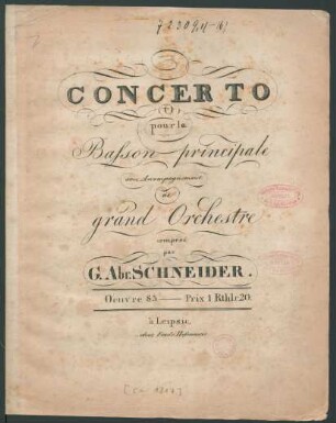 Concerto pour la Basson principale avec Accompagnement de grand Orchestre : Oeuvre 85