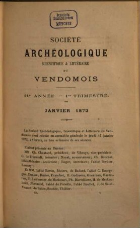 Bulletin de la Société Archéologique, Scientifique & Littéraire du Vendômois. 11. 1872