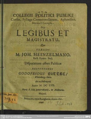 De legibus et magistratu