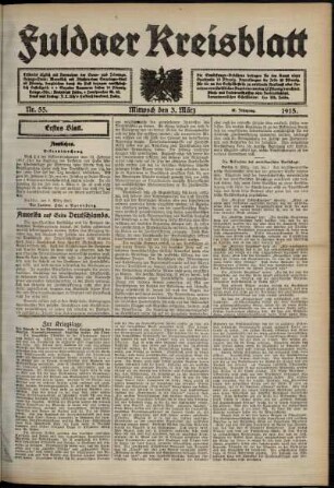 Erste Ausgabe vom Mittwoch, den 03. März 1915.