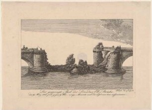 Die durch französische Truppen am 19. März 1813 gesprengte Elbbrücke (alte Augustusbrücke) in Dresden