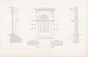 Gerichtshaus, Elberfeld: Haupttür: Ansicht, Schnitte (aus: Atlas zur Zeitschrift für Bauwesen, hrsg. v. G. Erbkam, Jg. 2, 1852)