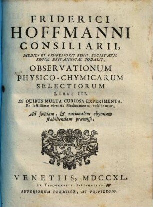 Observationum physico-chymicarum selectiorum libri tres