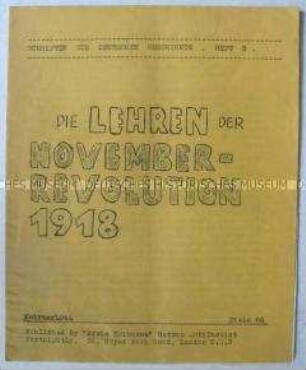 Historische Abhandlung deutscher Emigranten in Großbritannien über die Novemberrevolution aus der Reihe "Schriften zur deutschen Geschichte" (Heft 3)
