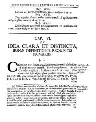 Cap. VI. De Idea Clara Et Distincta, Bonæ Definitionis Requisitis Primariis