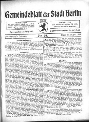 1921,25: Nr. 25, 19. Juni 1921