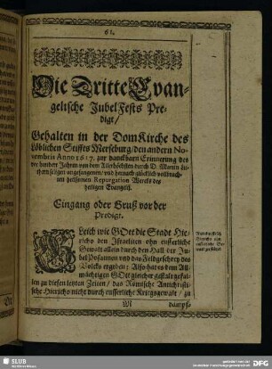 Die Dritte Evangelische JubelFests Predigt
