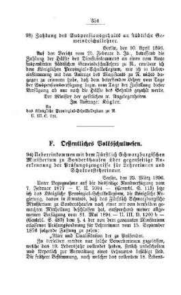Uebereinkommen mit dem Fürstlichen Schwarzburgischen Ministerium zu Sondershausen über gegenseitige Anerkennung der Prüfungszeugnisse für Lehrerinnen und Schulvorsteherinnen : [F. Oeffentliches Volksschulwesen]