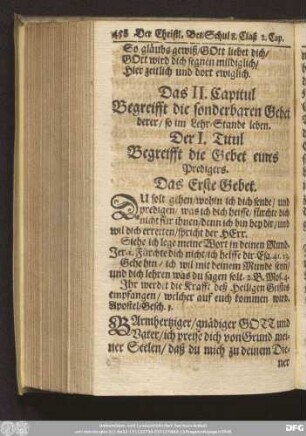 Das II. Capitul Begreifft die sonderbaren Gebet derer/ so im Lehr-Stande leben.