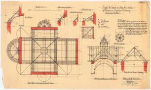 Herz Jesu Kloster, Fünfbrunnen (Cinqfontaines): Details der Dachkonstruktion, Grundriss, Schnitte 1:50 der Klosterkapelle