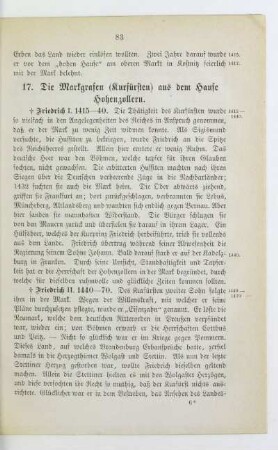 17. Die Markgrafen (Kurfürsten) aus dem Hause Hohenzollern