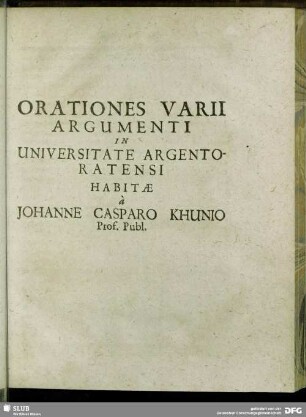 Orationes Varii Argumenti In Universitate Argentoratensi